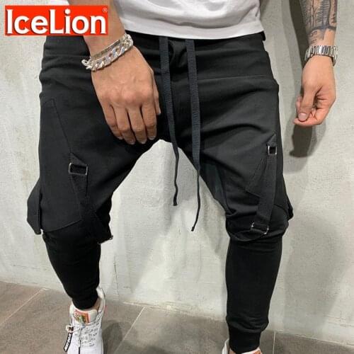 IceLion 2021 New Fitness Mens Pants Trousers Solid Color Casual Mens Trousers Drawstring Pencil Pants Hip Hop Sweat Pants Men