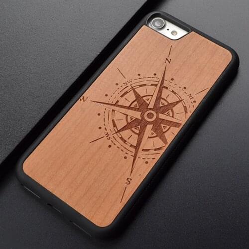 Compass New Brand Thin Luxury Cherry Natural real Wood Phone Case For Iphone X 6 S 7 8 Plus Wooden Cover