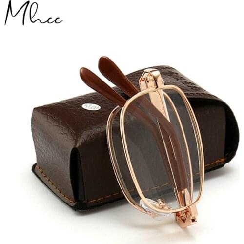 Folding Reading Glasses Women Metal Hyperopia foldable Eyeglasses Diopter Presbyopic Glasses for Men with glasses Case +2.0 +4.0