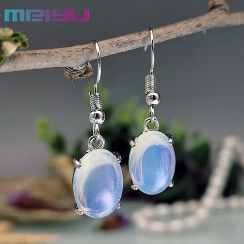 Wholesale Jewelry Fashion Simple Ellipse Opal Earrings for Women Retro Moonstone Drop Dangle Earrings for Dainty Female Gift