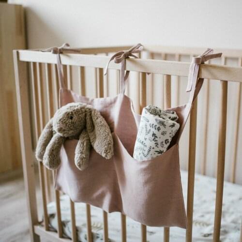 Baby Crib Pocket Nursery Organizer Solid Bedside Toys Hanging Storage Bag Descr Cot Bed Baby Cotton Crib Organizer Toy Diaper
