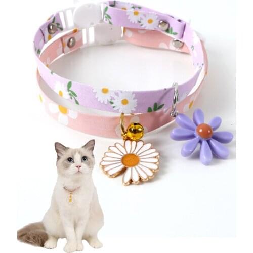 Pet Collar Cat dog Bell Collar Pet Supply Floral Pattern Flower Pendant Pet Safety Neck Ring for Small Medium Large Dogs Cute