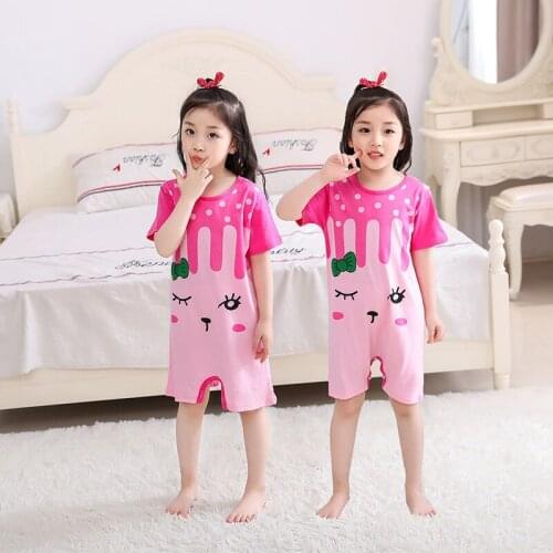 2-16 Years Cute Sleep Dresses For Girls Cartoon Print Night Clothing New Fashion Summer Pink Yellow Blue Sleepwears Pajama Dress