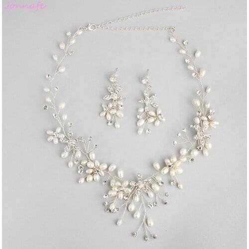 Jonnafe Handmade Freshwater Pealrs Bridal Necklace with Earrings Gorgeous Women Prom Jewelry Sets Bridal Accessories