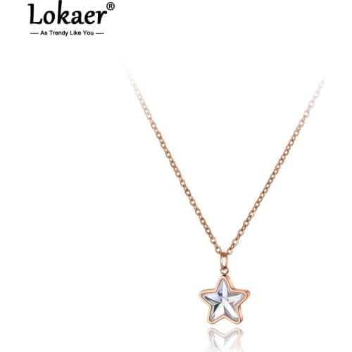 Lokaer Sparkling Design Star Charm Pendant Necklaces For Women Girls Trendy Titanium Steel CZ Crystal Necklace N20159