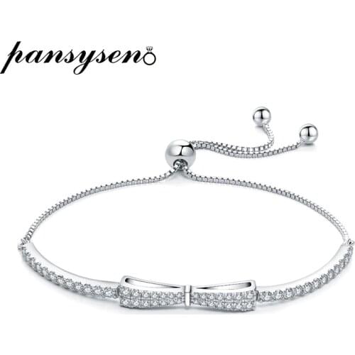 PANSYSEN Luxury Bowknot 100% 925 Sterling Silver Created Moissanite Diamond Adjustable Bracelets Wedding Fine Jewelry for Women
