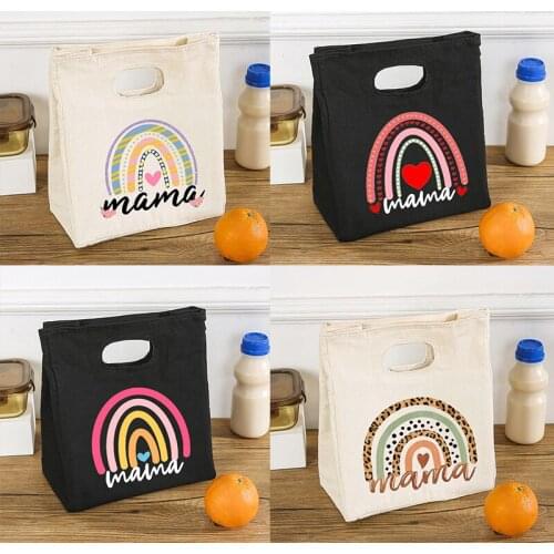 Rainbow Mama Portable Lunch Bag Thermal Insulated Bento Box Tote Cooler Handbag Picnic Food Container Storage Bags Mother Gifts