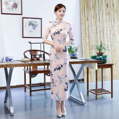 2020 Autumn Sexy Long Qipao Dress Women Traditional Chinese Clothing Vintage Fashion Sweet Girl Forking Cheongsams Dress