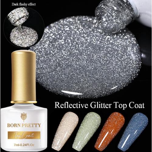 BORN PRETTY Reflective Glitter Top Coat UV Gel Polish All For Manicure Semi-Permanent Soak Off UV Nail Art Design Base Top Coat