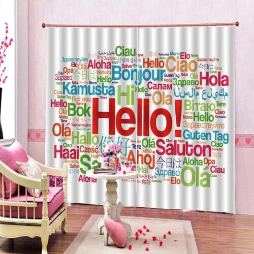 Custom Nordic Alphabet theme Cartoon multi-lingual "Hello " Pattern Window Curtain For Living room Bedroom Blackout Drapes Sets