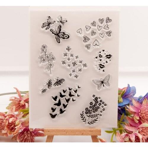 Butterfly Heart Transparent Clear Silicone Stamp Seal DIY Scrapbook Rubber Hand Account Photo Album Diary Decor Reusable 11*15cm