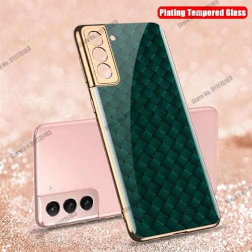 Luxury Plating Tempered Glass Case for Samsung Galaxy S21 Ultra Painted Marble Hard Back Cover for Samsung S21 Plus 5G Soft Capa