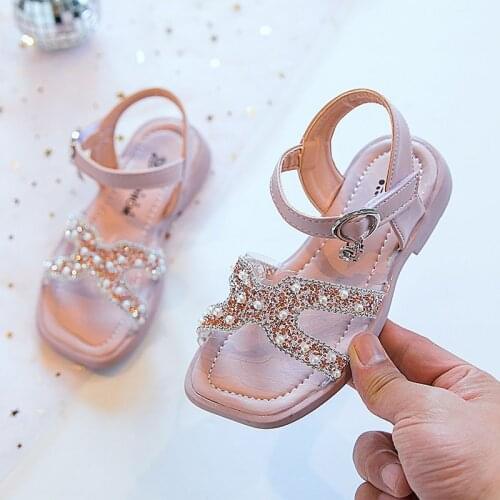 Summer Big Girls Sandals Children Sandals Fashion Kids Pearl Crystal Single Princess Roman Shoes for Party Wedding Size 26-36