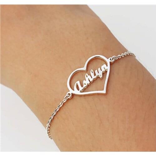 Custom HandmadeStainless Steel Bracelets Heart Charm Name Bracelet Personalized Jewelry For Women Bracelets For a Women BFF