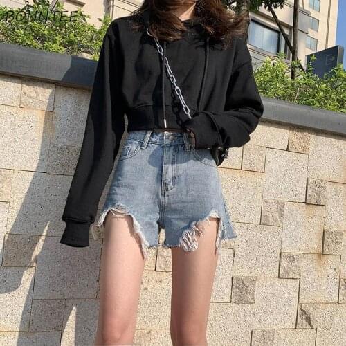 Shorts Women Streetwear Leisure Sexy Cute Hole Denim Comfortable Daily Teens Distressed Asymmetrical High Waist Summer Ins Lady