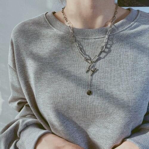 Ins Personalized Round Pendant Retro Design Letter H Titanium Steel Necklace Versatile