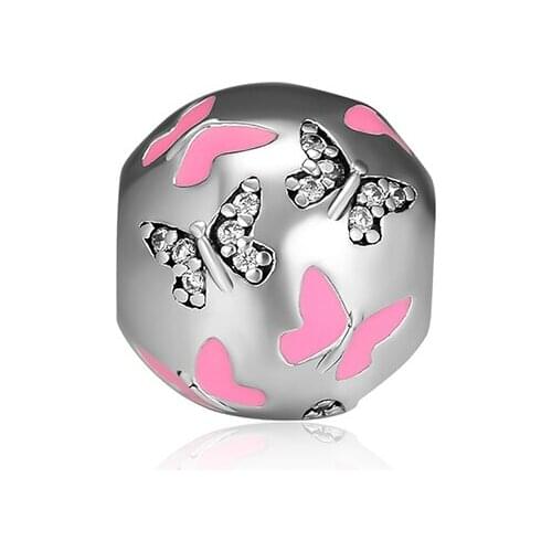 Springtime Bead CKK 925 Sterling Silver Butterfly All Around,Pink Enamel Fits Pandora Bracelet Charms for Jewelry Making Gift