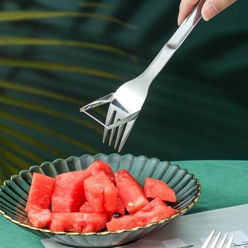 Watermelon Cutting Fork 304 Stainless Steel Fruit Slicer Fork Cutter & Fork 2in1 Good Tools for Eating Watermelon Kitchen Tools