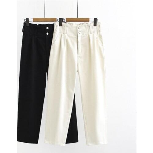 2019 Large size Casual Pants Women Spring Autumn Cotton Harem Pants Female Elastic waist High waist Trousers Radish Pants G755
