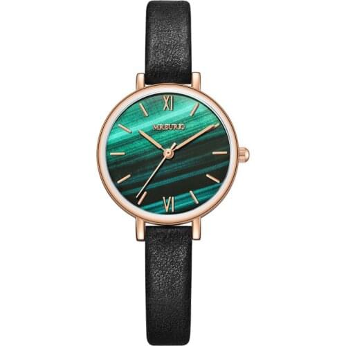 SYNOKE Womens Simple Round Green Subdial Quartz Watches Leather Strap Waterproof Wristwatch For Woman