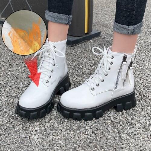 Plus Size 34-46 Women Winter Boots Platform Women Boots Lace Up Casual Ankle Boots Booties Round Women Shoes Winter Snow Boots