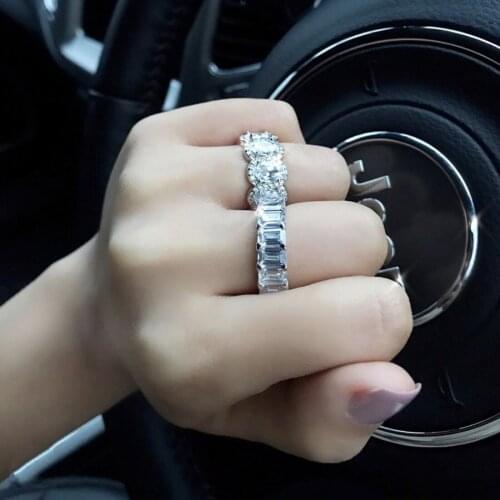 Hot Nine Style 925 Sterling Silver Band ring set Jewelry Wedding Engagement Stacking Pave Diamond finger rings for Women gift