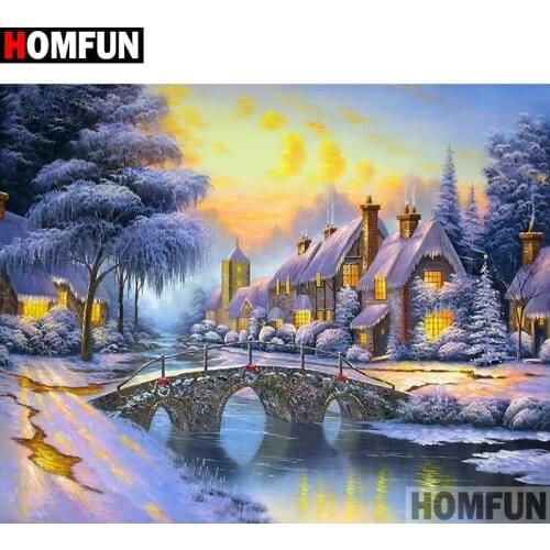 HOMFUN Diamond Embroidery "House snow scene" Pattern DIY 5D Diamond Painting Needlework Cross Stitch Full Drill Painting A19017