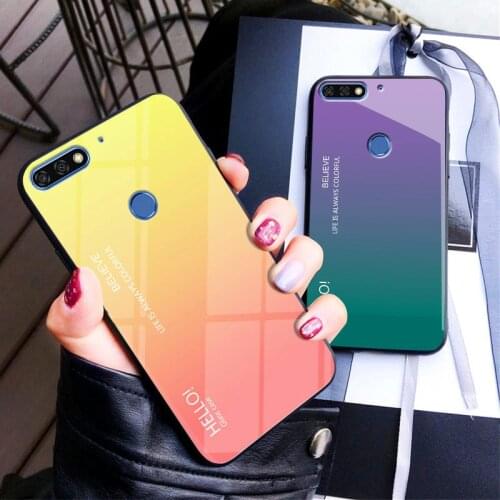 Huawei Y6 2018 ATU L21 Case Gradient Tempered Glass Case Back Cover with Soft TPU Silicon Bumper for Huawei Y6 Prime ATU L31 L42