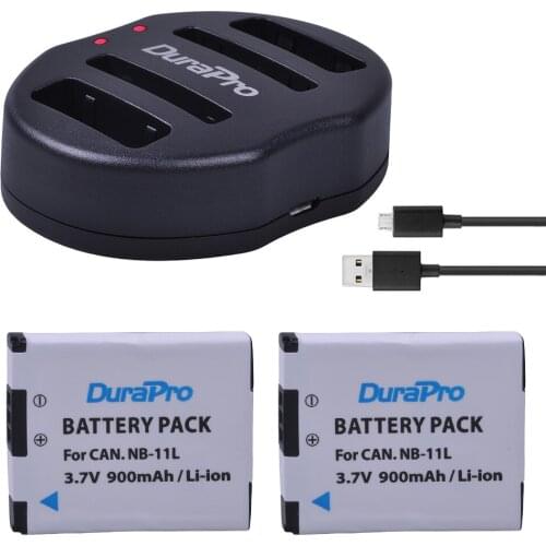 DuraPro 2 pcs 900mAh NB-11L NB11L NB 11L Camera Battery + USB Dual Charger For Canon IXUS 125 240HS A3400 A4000 A2300 A2400 Z1