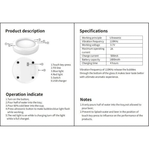 Electric Beer Bubbler Ultrasonic Beer Foamer Portable Home Bar Beer Foam Maker Foaming Machine USB Charging 19QE