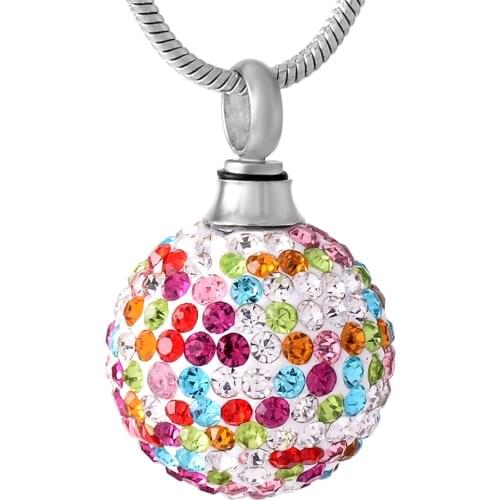 IJD8865 Shining Crystal Ball Cremation Jewelry Pendant for Women New Fashion Ashes Holder Keepsake Memorial Urn Necklace Female