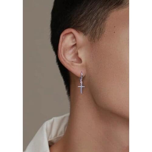 Personality Cross Pendant Hoop Earring 925 Sterling Silver Hypoallergenic Ear Jewelry For Women Men Gifts