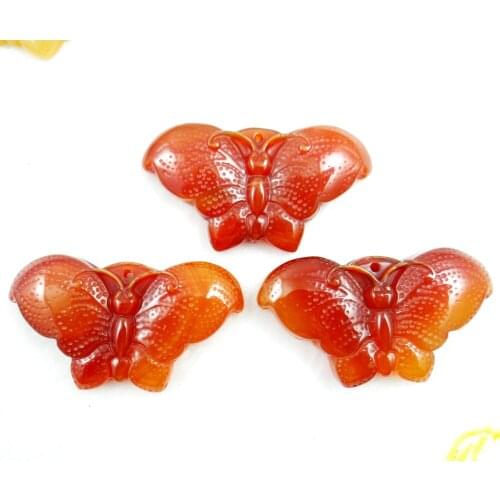 Natural Onyx stone Quartz crystal Chalcedony Carved butterfly pendant for diy charm jewelry Making necklace Accessories 3Pcs