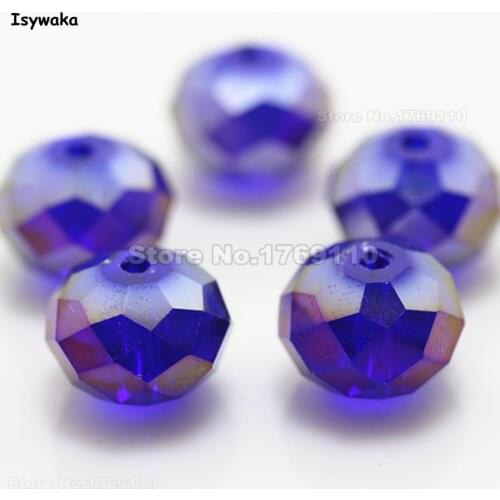 Isywaka Deep Blue AB Color 10*12mm 70pcs Rondelle Austria faceted Crystal Glass Bead Loose Spacer Round Beads for Jewelry Making
