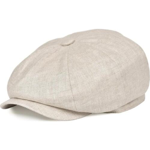 BOTVELA Newsboy Cap for Men Herringbone Gentlemen Bakerboy Caps Lightweight Breathable Linen Flat Hat Apple Beret Hats 007