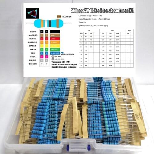 560pcs 1% 2W 56Values 0.22R ~1MOhm Metal Film Resistors Assorted Kit 10pcs Each value