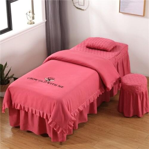 High Quality 4pcs Beauty Salon Bedding Set Thick Bed Linens Sheets Pleated Bedskirt Massage Spa Pillowcase Duvet Cover Sets
