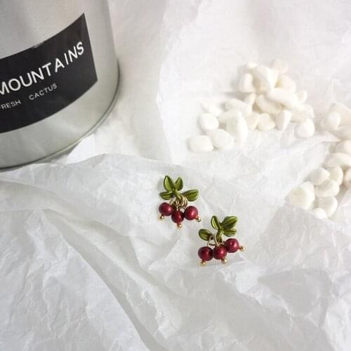 Summer Tiny Cranberry Stud Earrings for Women Korean Sweet Cherry Fruit Pendant Earrings Gift Jewelry Accessories
