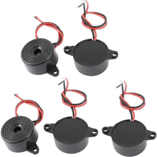 MOOL 5 Pcs DC 3-24V 85dB Sound Electronic Buzzer Alarm Black 23 x 12mm