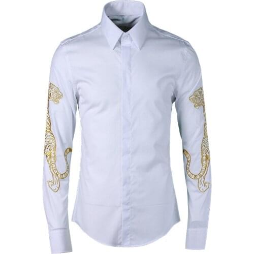 New arrival high quality Embroidered Tiger Men Shirts Casual Shirts Hand-painted fashion long sleeve cotton plus size M-3XL 4XL