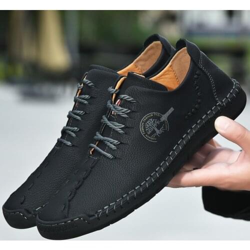 Men Casual Shoes Handmade Leather Loafers Comfortable Mens Shoes Quality Split Leather Flat Moccasins Men Sneakers Big Size