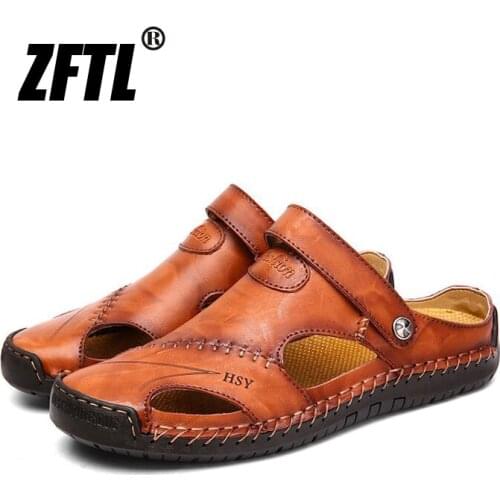 ZFTL New men sandals slippers summer man casual beach shoes large size 38-48 genuine leather leisure man sandals slippers 58