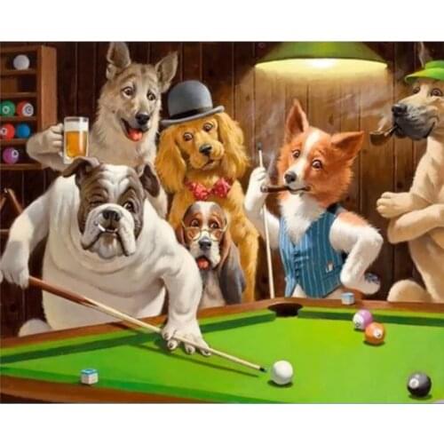 Dogs Playing Billiards DIY Painting By Numbers Handpainted Oil Painting Modern Home Wall Art Canvas Painting Art