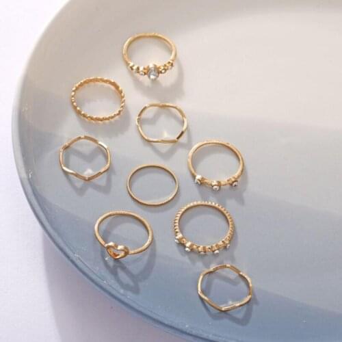 9 Pcs Vintage Bohemian Heart Round Wave Knuckle Joint Rings Set For Women Gold Finger Rings Jewelry Wedding 2021 New Pearl