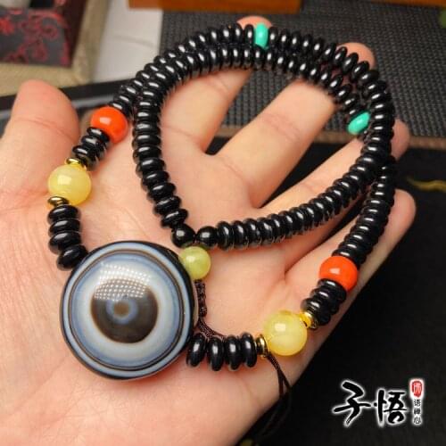 Natural 7A Textured Agate Dzi Bead Braided Rope Necklace sales with free shipping clearance sale jewelry jade necklaces amber