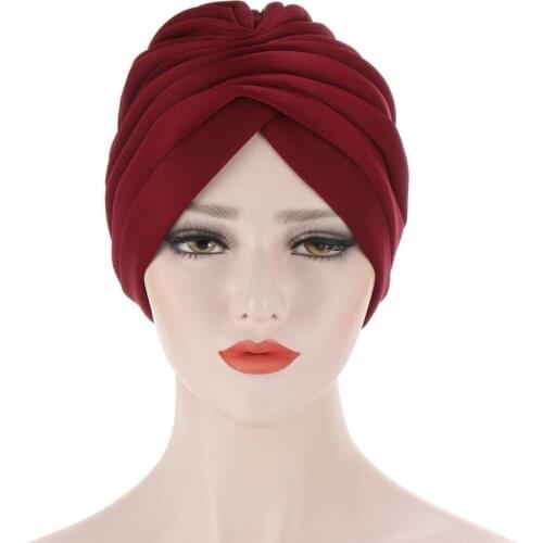 2020 New Elastic Cotton Turban Hat Women Warm Winter Headscarf Bonnet Inner Hijabs Cap Muslim Hijab femme Wrap Head
