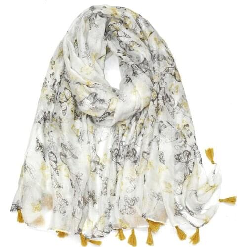2021 Fashion Newest Butterfly Pattern Tassel Cotton Scarf Shawls Wraps Hijabs 10pcs/lot