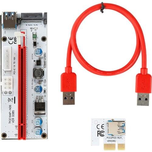 New PCI-E Pcie Riser 008S Express 1X 4x 8x 16x Extender PCI E USB Riser GPU Dual 4Pin 6Pin Adapter Card SATA For BTC Miner 1pcs
