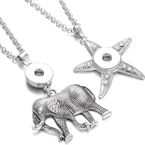 New Snap Jewelry Snap Button Necklace Vintage Metal Round Elephant Starfish 20mm 18mm Snap Pendant Necklace