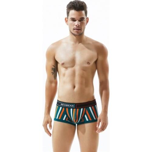 SEOBEA New Mens Cotton Shorts Youth Sexy Sports Low-Waist Comfortable Striped Boxers